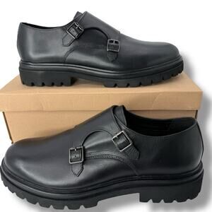 NEW Steve Madden Shaken Loafers Size 12 Black Leather Monk Strap Dress Shoes